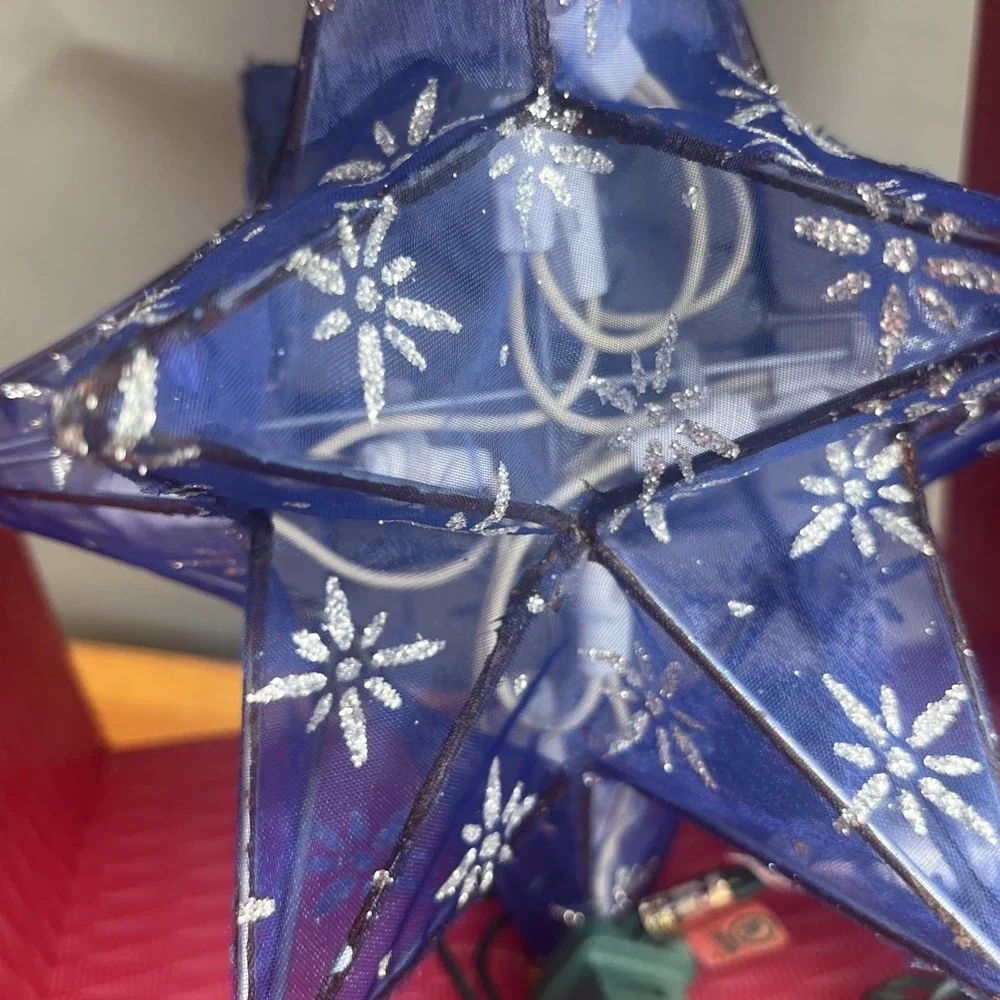 Kmart Vintage Trim a Home Fabric Star Snowflake Tree Topper Blue